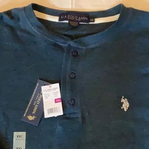 US Polo pullover blue green thermal weave 60 cotton 40 poly.